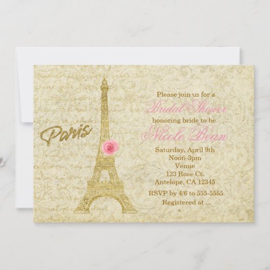 Paris Tour Eiffel Or & Rose Invitations Élégantes (Devant)