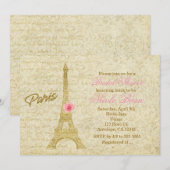 Paris Tour Eiffel Or & Rose Invitations Élégantes (Devant / Derrière)