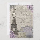 Paris Tour Eiffel Purple Rose Invitations (Devant)