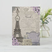 Paris Tour Eiffel Purple Rose Invitations (Debout devant)