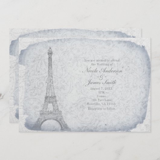 Paris Tour Eiffel Vintage Mariages Invitations (Devant / Derrière)