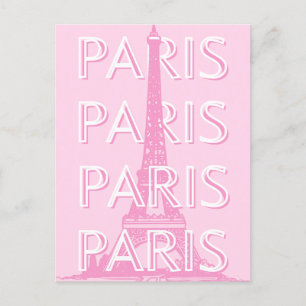 Paris Travel Art, Reiskunst, Preppy Art, Roze Feestdagenkaart