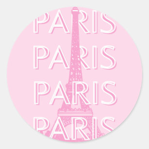 Paris Travel Art, Reiskunst, Preppy Art, Roze Ronde Sticker