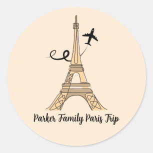Paris Trip Chique Eiffeltoren Vliegtuig Ronde Sticker
