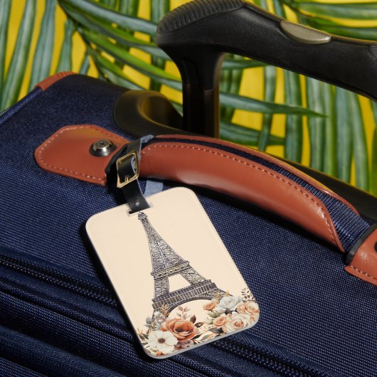 Paris Trip Eiffel Tower Beautiful Floral Bagagelabel (Voorkant Insitu 1)