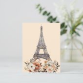 Paris Trip Eiffel Tower Beautiful Floral Briefkaart (Staand voorkant)