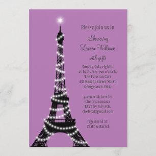 Paris Twinkles Bridal Shower Invitation (paars) Kaart