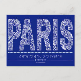 Paris Typography Map Postcard Modern Travel Design Briefkaart