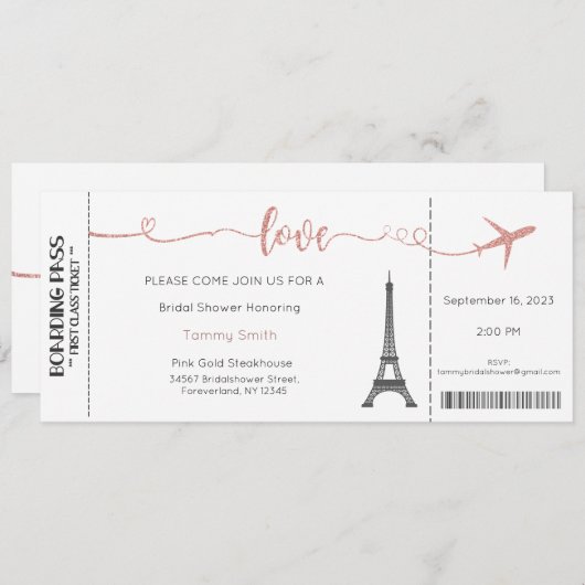 Paris Uitnodiging, Paris Bridal Shower Uitnodiging (Voorkant / Achterkant)