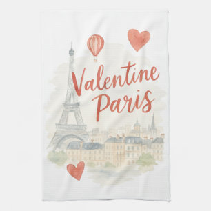 Paris Valentijnsdag Aquarel – Eiffeltoren Liefde Theedoek