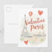 Paris Valentine Watercolor Card – Eiffel Tower  Feestdagenkaart (Voorkant / Achterkant)
