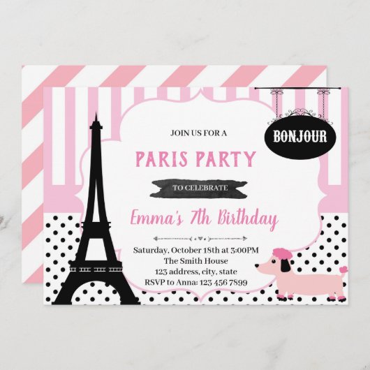 Paris verjaardagsdouche Uitnodiging (Voorkant / Achterkant)
