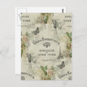 Paris Vin Vintage et carte postale Rose (Devant / Derrière)