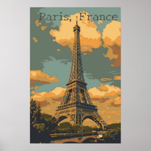 Paris Vintage : Affiche de voyage de la Tour Eiffe