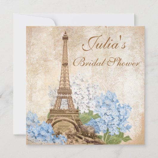 Paris Vintage Blauwe Hortensia Bruiloft Feest Kaart (Voorkant)