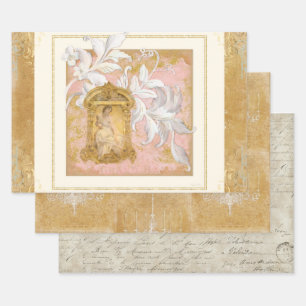 Paris Vintage Gilded Rococo Ephemera Elegant Woman Inpakpapier Vel