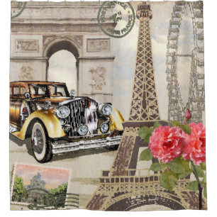 Paris vintage poster. , poster, parijs, oud. douchegordijn