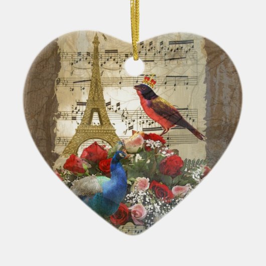  Paris & vogels muziekblad collage Keramisch Ornament (Voorkant)
