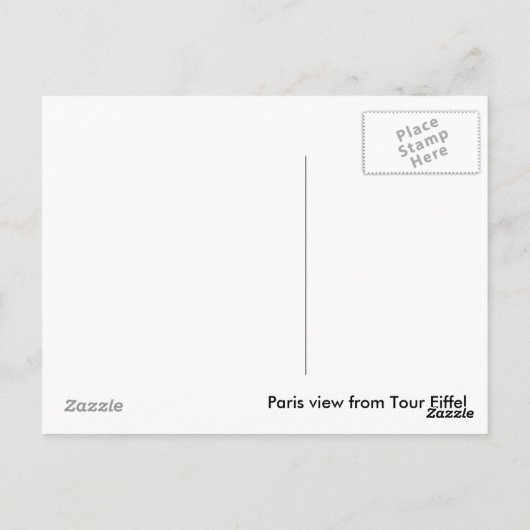 Paris Vue depuis la carte postale Tour Eiffel (Dos)