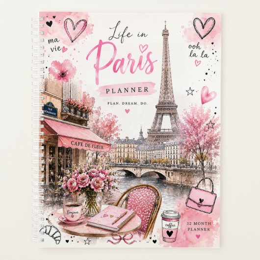 Paris Watercolor Roze Maand Planner (Voorkant)