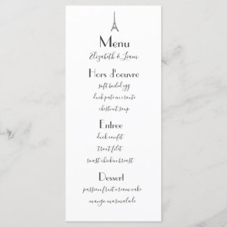 Paris Wedding Menu