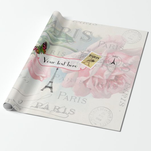 Paris Wedding  Shabby-Chic Pink Custom Cadeaupapier (Uitgerold)