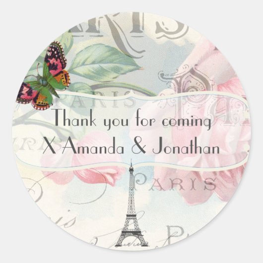Paris Wedding  Shabby-Chic Pink Custom Ronde Sticker (Voorkant)