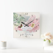 Paris Wedding Shabby-Chic Pink Custom Vierkante Klok (Huis)