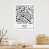 Paris White Map - Map Wall Art Decor Poster (Keuken)