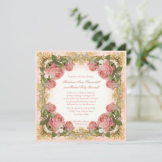 Parisiaans Roos Manor House Formal Wedding Kaart (Staand voorkant)