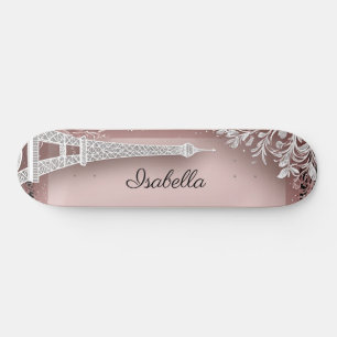 Parisiaanse Vintage Roze Glitter Eiffeltoren Skateboard