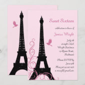 Parisian Birthday Invitation (roze) Kaart (Voorkant / Achterkant)