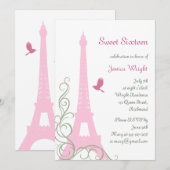 Parisian Birthday Invitation (wit) Kaart (Voorkant / Achterkant)