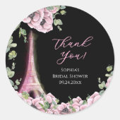 Parisian Black Pink Floral Thank You Stickers (Devant)