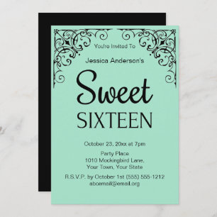 Parisian Boutique Mint Green Black Sweet Sixteen Kaart