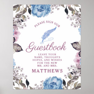 Parisian Charm Blue & Pink Sign our Guestbook Sign Poster