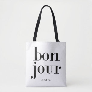 Parisian Chic Black en White Bonjour Tote Bag