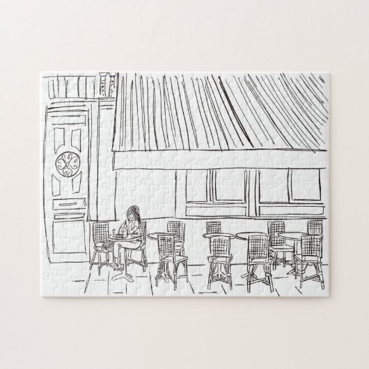 Parisian Corner Black and White Jigzaag Puzzle Legpuzzel (Horizontaal)