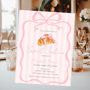 Parisian Croissant Roze Strik Roze Strepen Sweet 1 Kaart