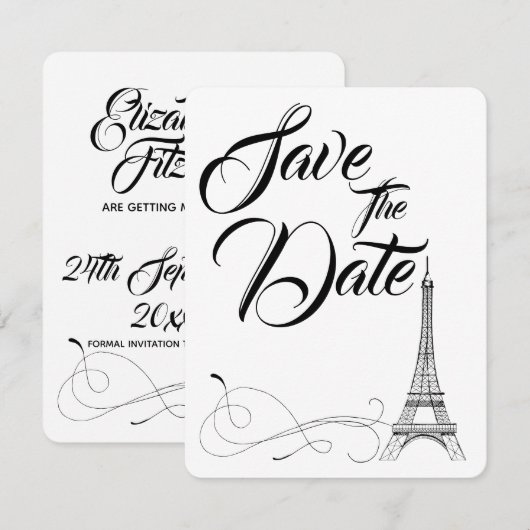 Parisian Doodles Huwelijk Save The Date Kaart (Voorkant / Achterkant)