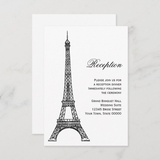 Parisian Eiffel Tower Black & White Reception Kaar Kaart (Voorkant / Achterkant)