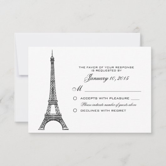 Parisian Eiffel Tower Wedding RSVP Aangepast Kaartje (Voorkant)