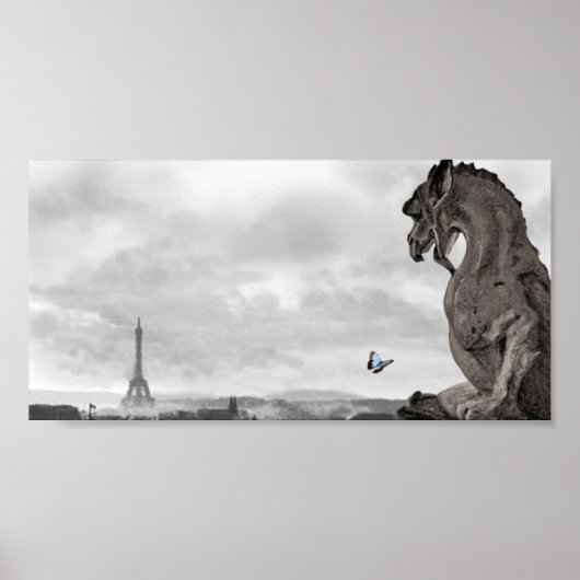 Parisian Gargoyle met blauwe vlinder, Poster (Voorkant)