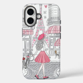 Parisian Girl  – Cute Eiffel Tower & Café Street  iPhone 16 Hoesje