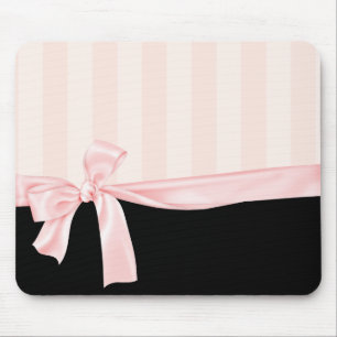 Parisian Girly Pink Stripes & Light Pink Bow Muismat