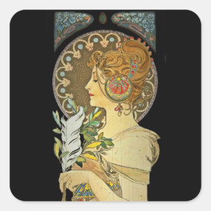 Parisian Lady en Feather 1899 Vierkante Sticker