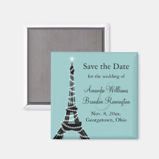 Parisian Lights Save the Date (turquoise) Magneet (Voorkant / Achterkant)