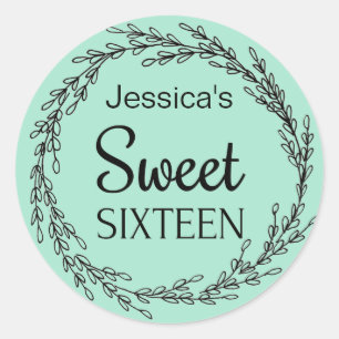 Parisian Mint Green Black Sweet Sixteen naam Ronde Sticker