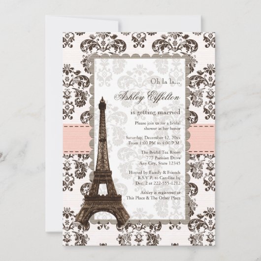 Parisian Pink Bridal Shower Invitations Kaart (Voorkant)
