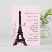 Parisian Quinceanera Invitation (roze) Kaart (Staand voorkant)